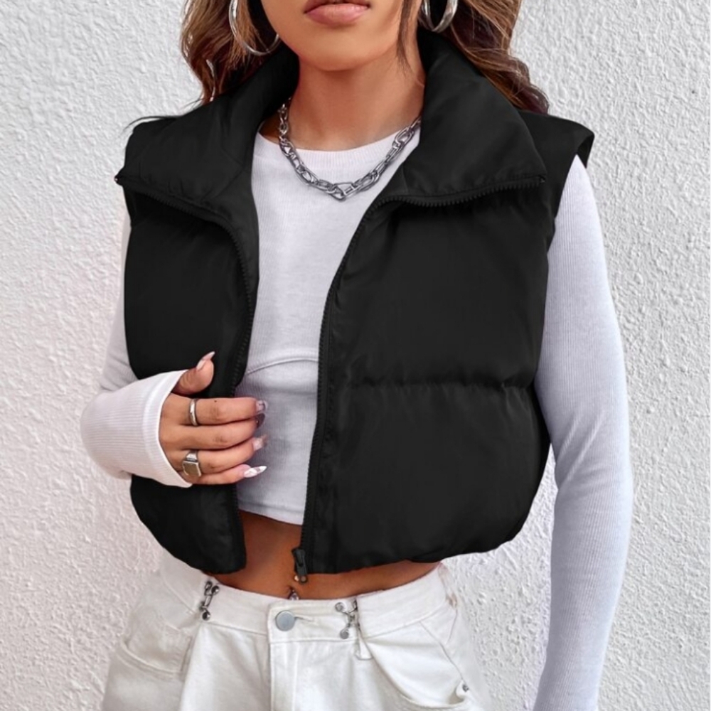 🔥 NWOT SHEIN EZwear Cropped Puffer Vest | Black | Size S (US 4)